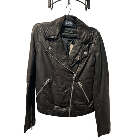 NWT Madewell Washed Leather Motorcycle Jacket/ True Black - Picture 7 of 8